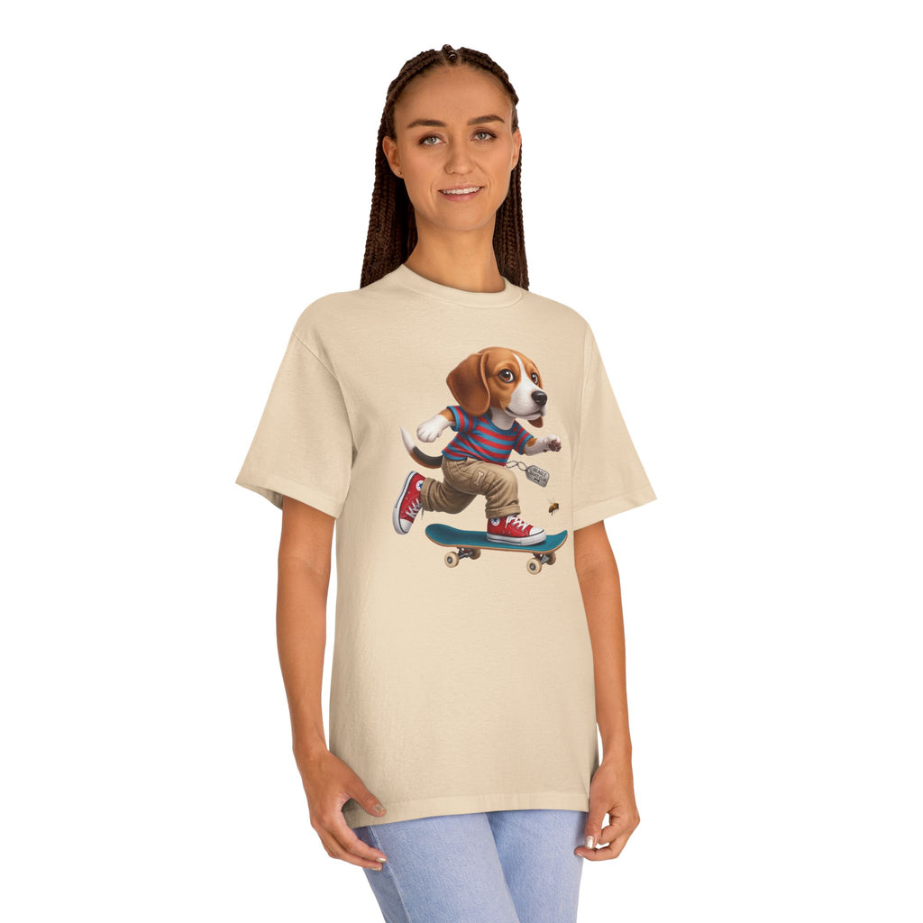 Skateboarding Beagle Unisex T-Shirt – Retro Skate Dog Graphic Tee