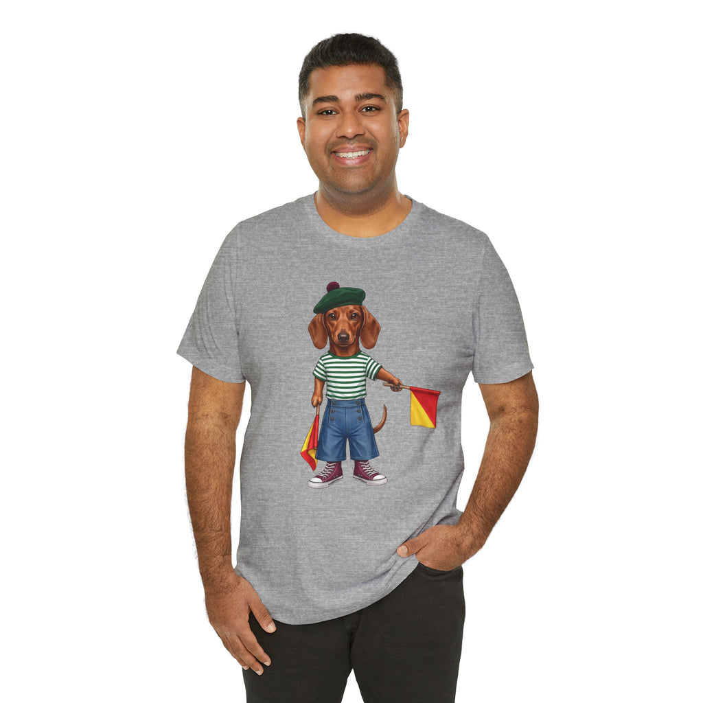 Semaphore Dachshund Graphic Unisex T-Shirt – Letter B | Maritime Signal Dog Tee