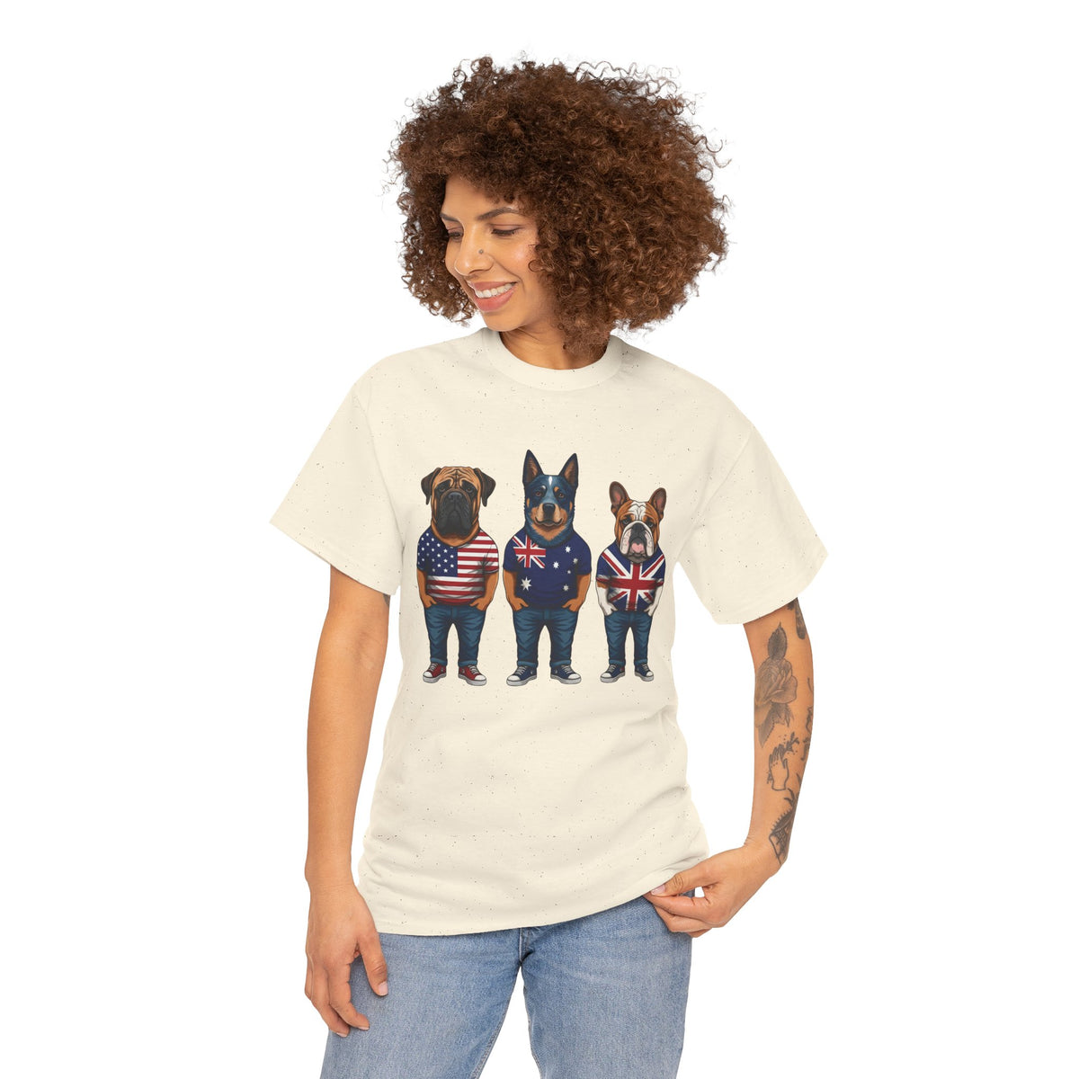 AUKUS Line-Up Tee - USA, Australia & UK Flag Dogs