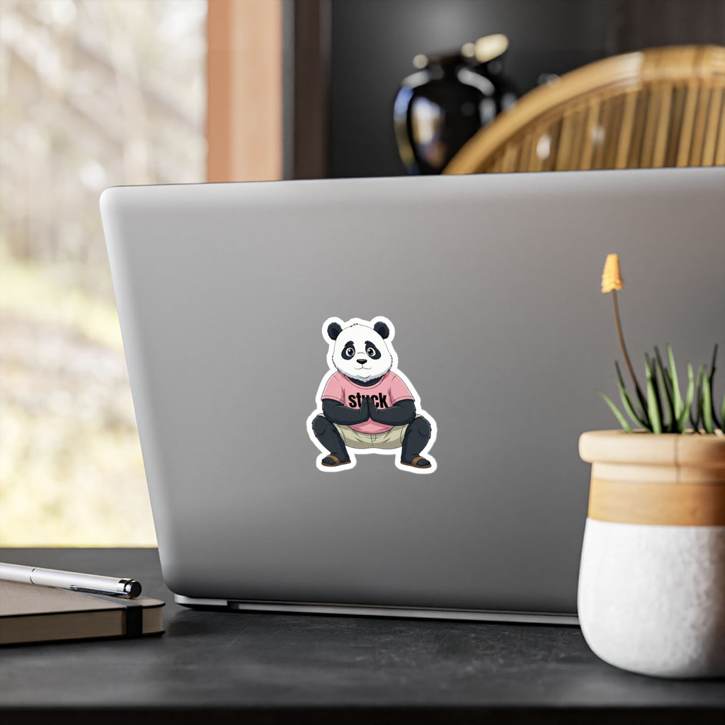 Stuck Panda Vinyl Sticker – Waterproof Zen Yoga Decal for Laptops & Water Bottles
