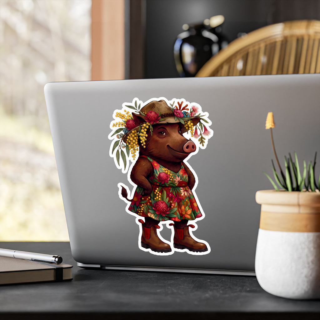 Boho Floral 'Bush Pig' Kiss-Cut Vinyl Sticker