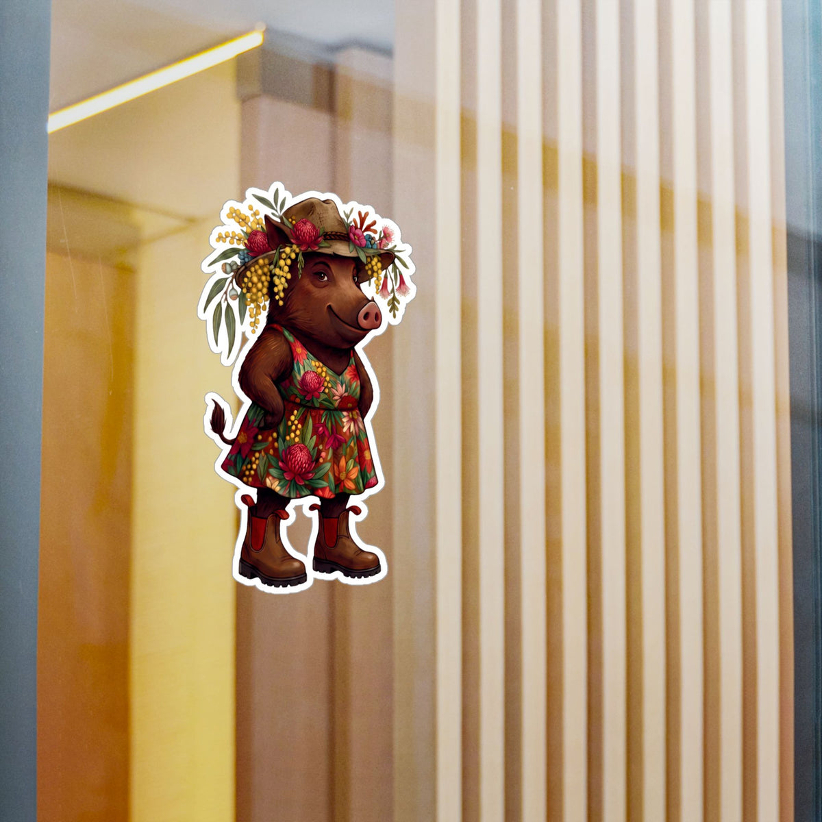 Boho Floral 'Bush Pig' Kiss-Cut Vinyl Sticker