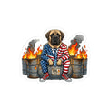 Patriotic Mastiff Sticker — American Flag Suit, Oil Drum Flames Kiss-Cut Decal