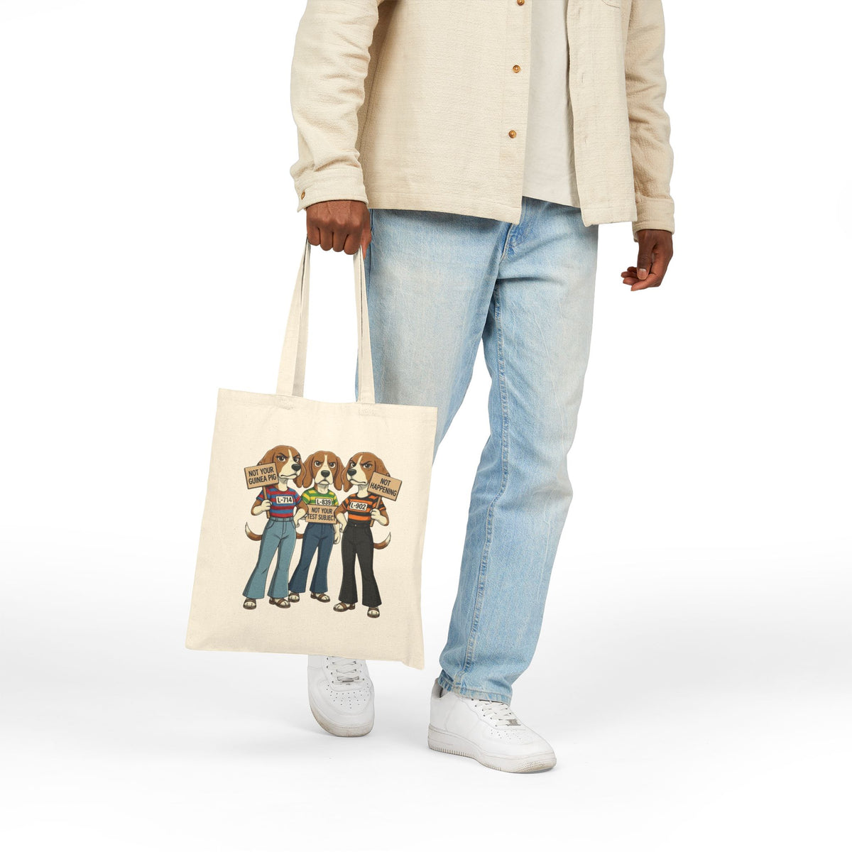 Retro Beagle Freedom: End Animal Testing Vintage Graphic Canvas Tote Bag