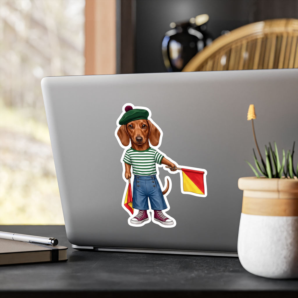 Semaphore Dachshund Vinyl Sticker - Letter B