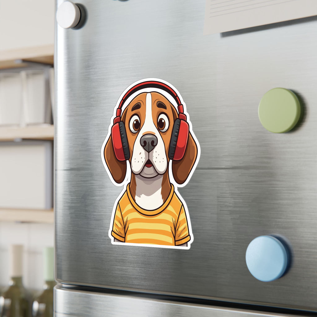 The Startled Hound - Beagle with Headphones Kiss-Cut Vinyl Sticker