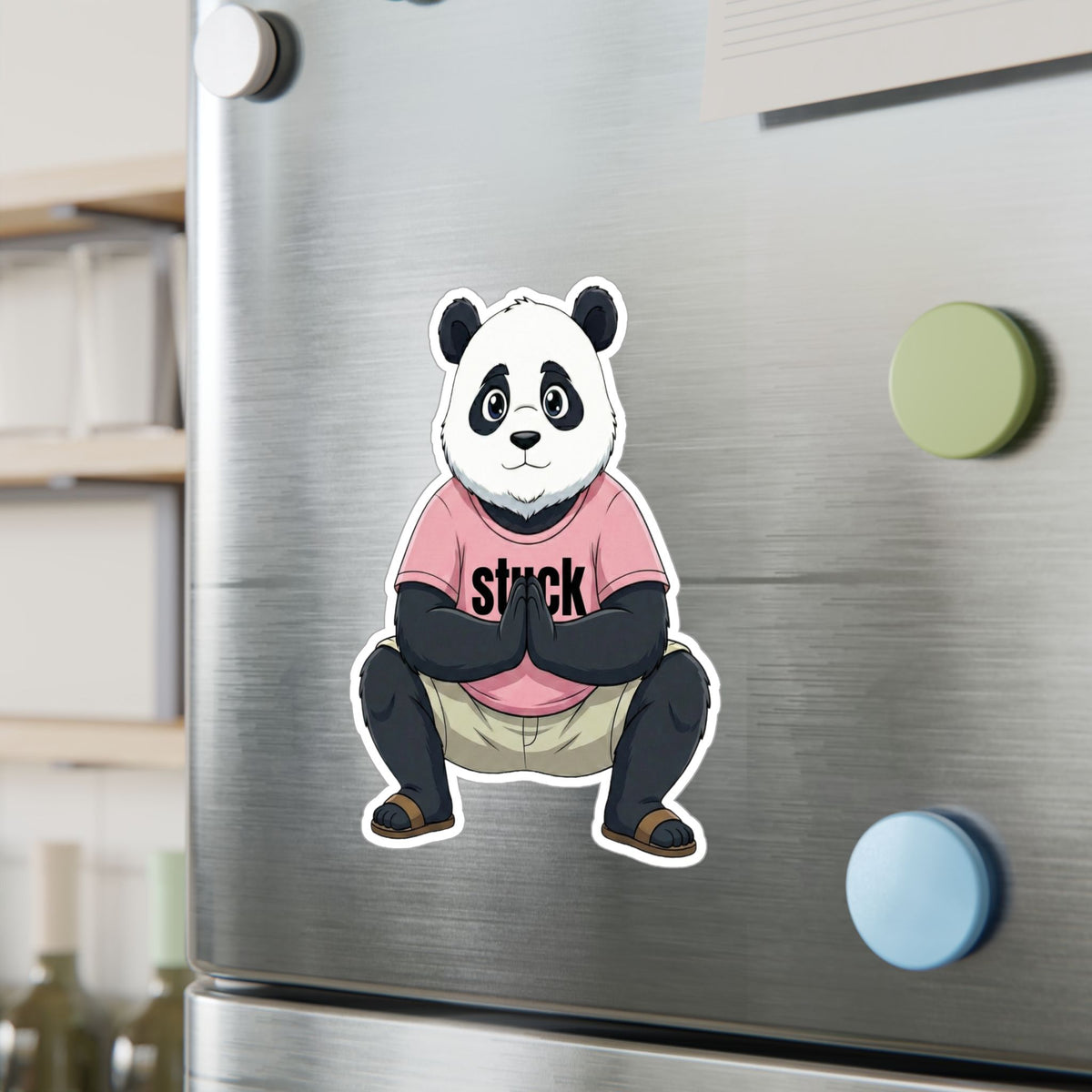 Stuck Panda Vinyl Sticker – Waterproof Zen Yoga Decal for Laptops & Water Bottles