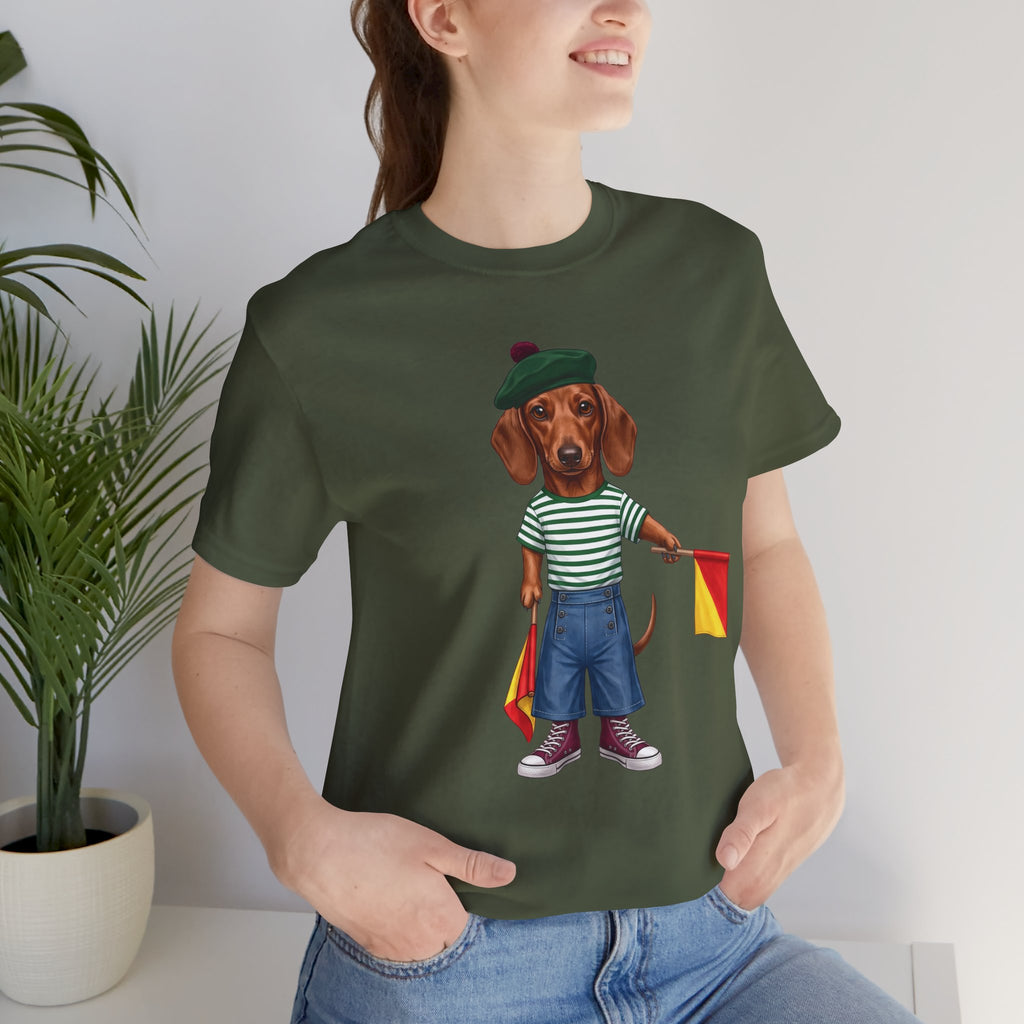Semaphore Dachshund Graphic Unisex T-Shirt – Letter B | Maritime Signal Dog Tee