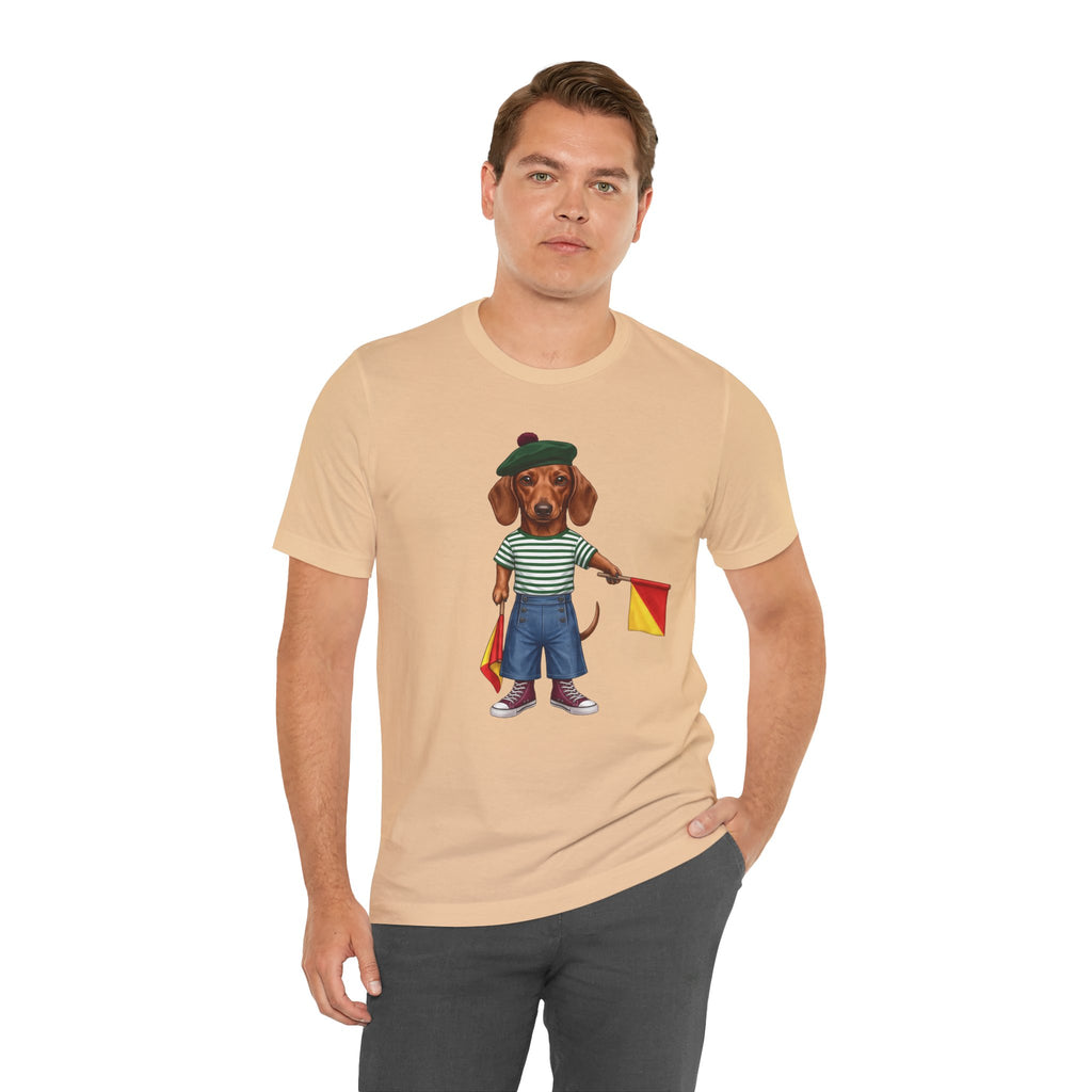 Semaphore Dachshund Graphic Unisex T-Shirt – Letter B | Maritime Signal Dog Tee