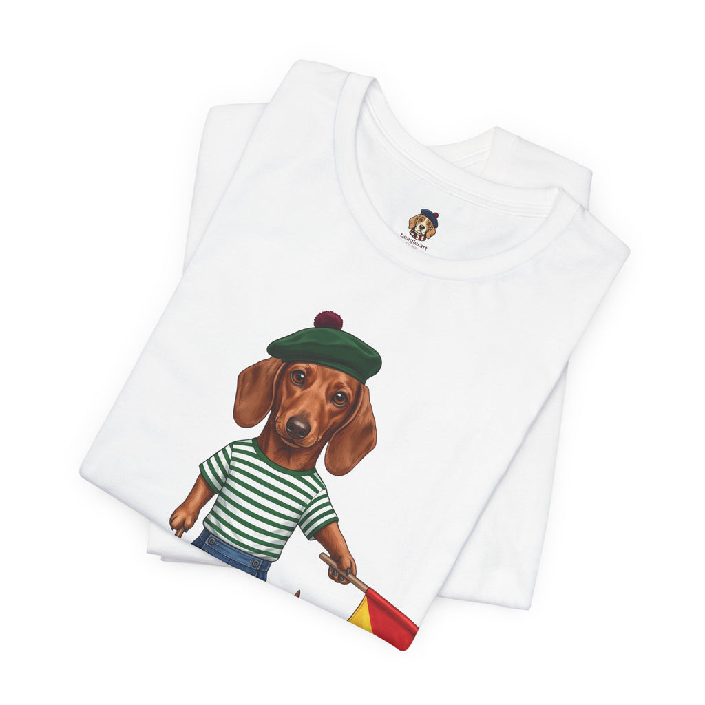 Semaphore Dachshund Graphic Unisex T-Shirt – Letter B | Maritime Signal Dog Tee