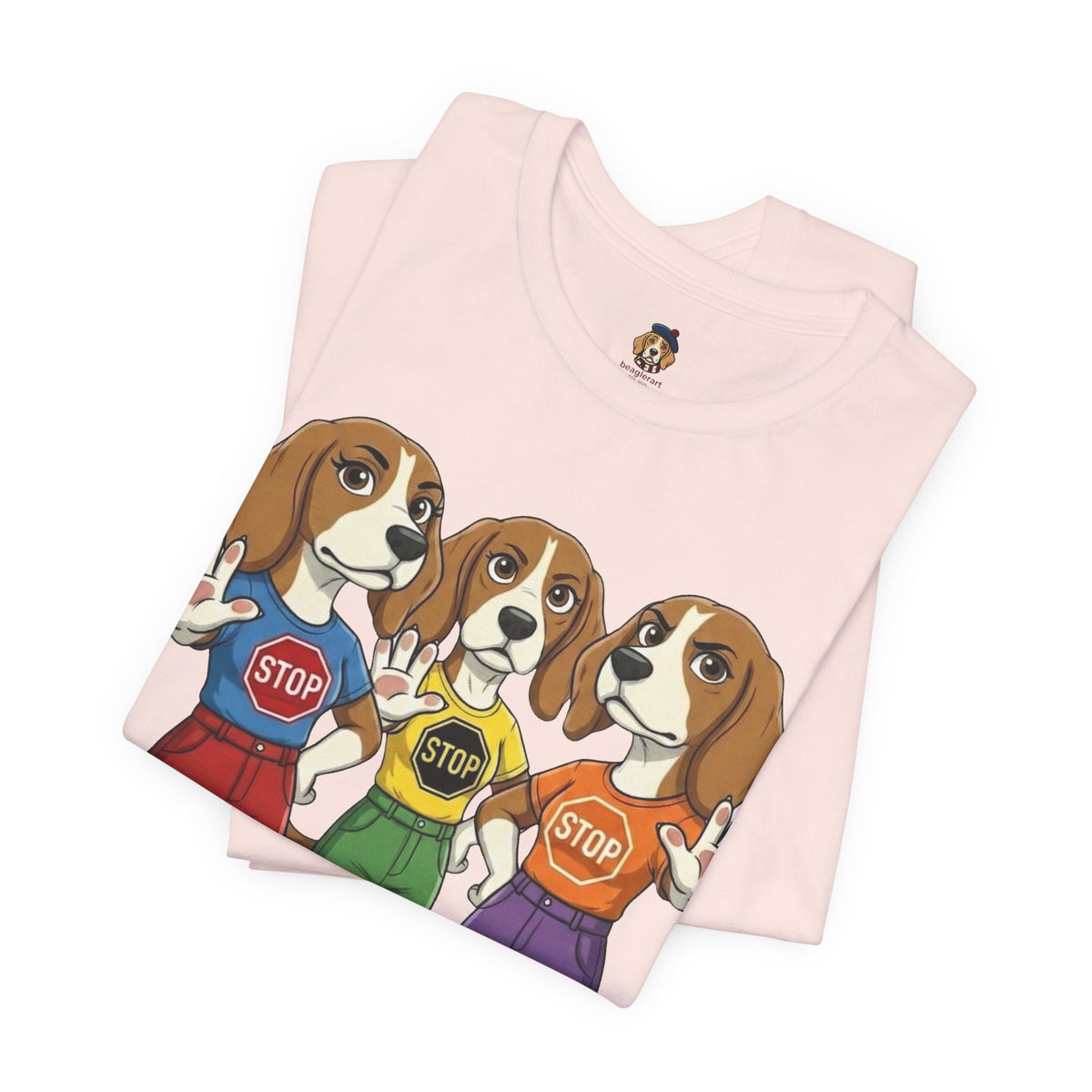 Beagle Stop Sign Trio T-Shirt — Say No to Gender Violence