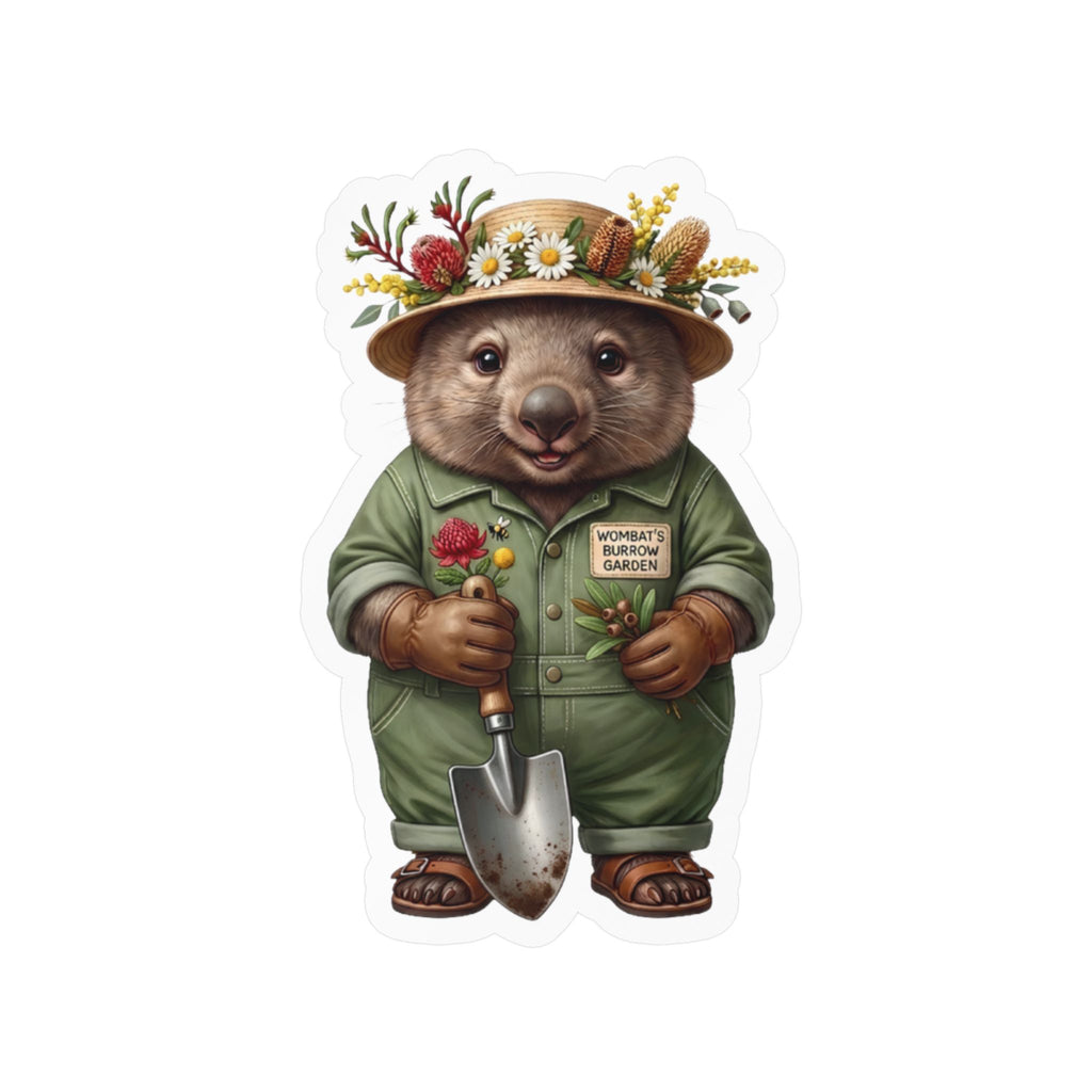 Wombat Gardener Die-Cut Vinyl Sticker - Weatherproof Australian Native Botanical Decal