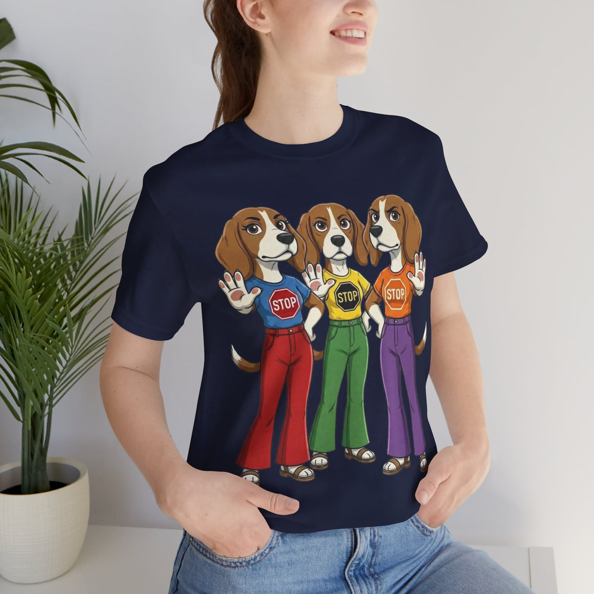 Beagle Stop Sign Trio T-Shirt — Say No to Gender Violence
