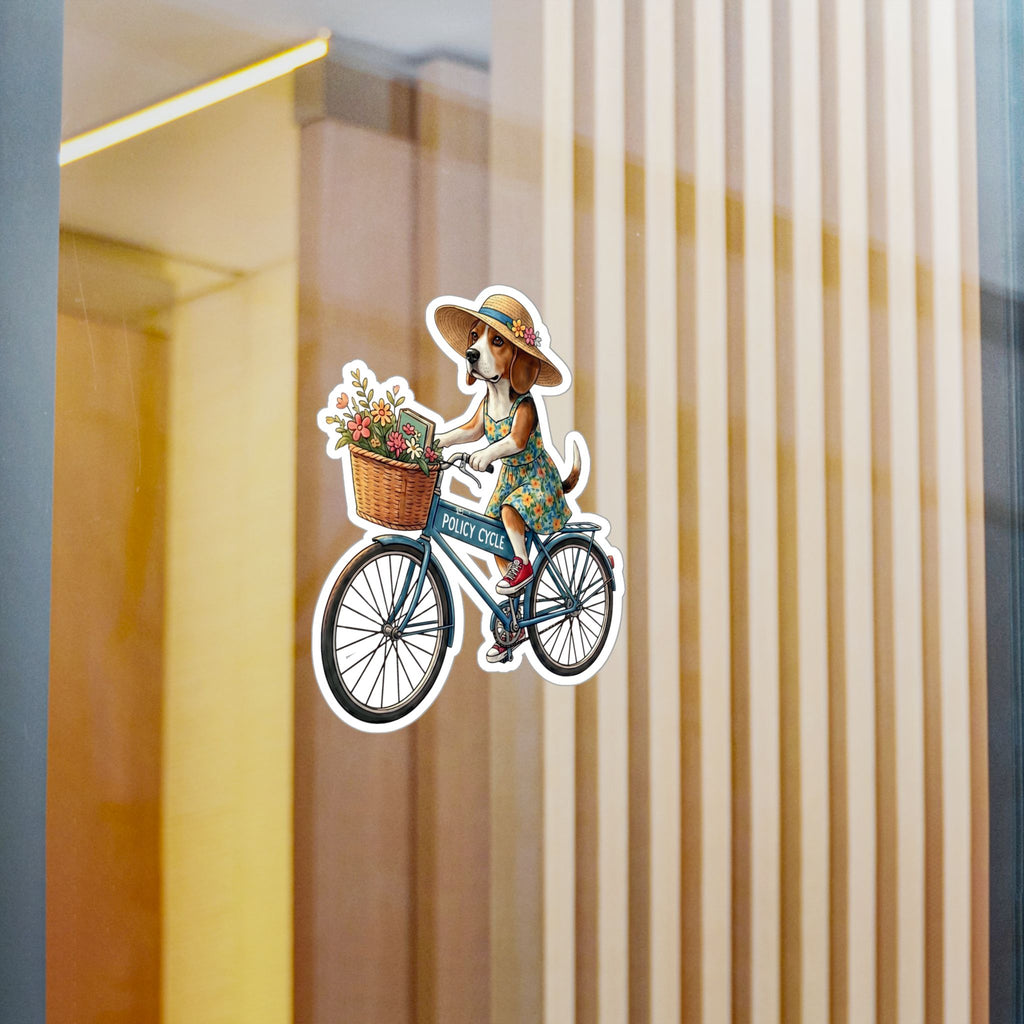 Policy Cycle Dog on Bicycle Vinyl Decal