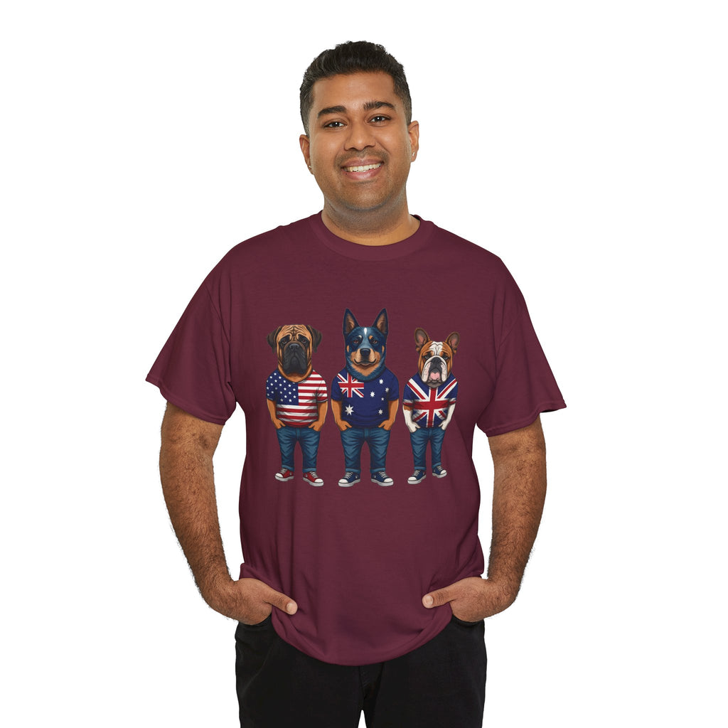 AUKUS Line-Up Tee - USA, Australia & UK Flag Dogs
