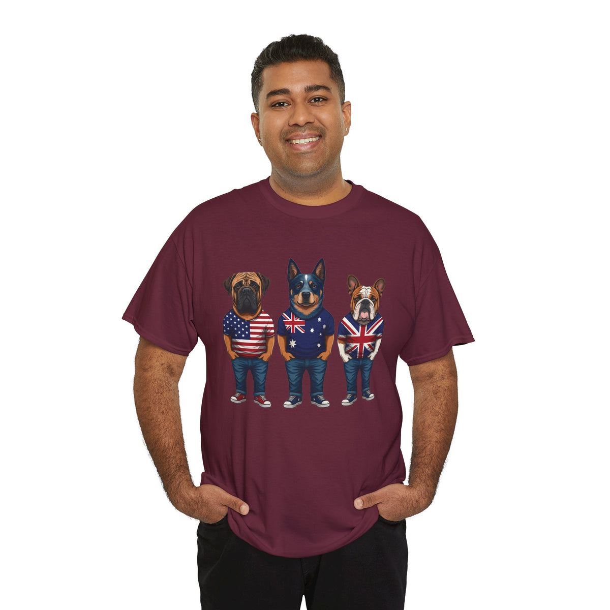 AUKUS Line-Up Tee - USA, Australia & UK Flag Dogs