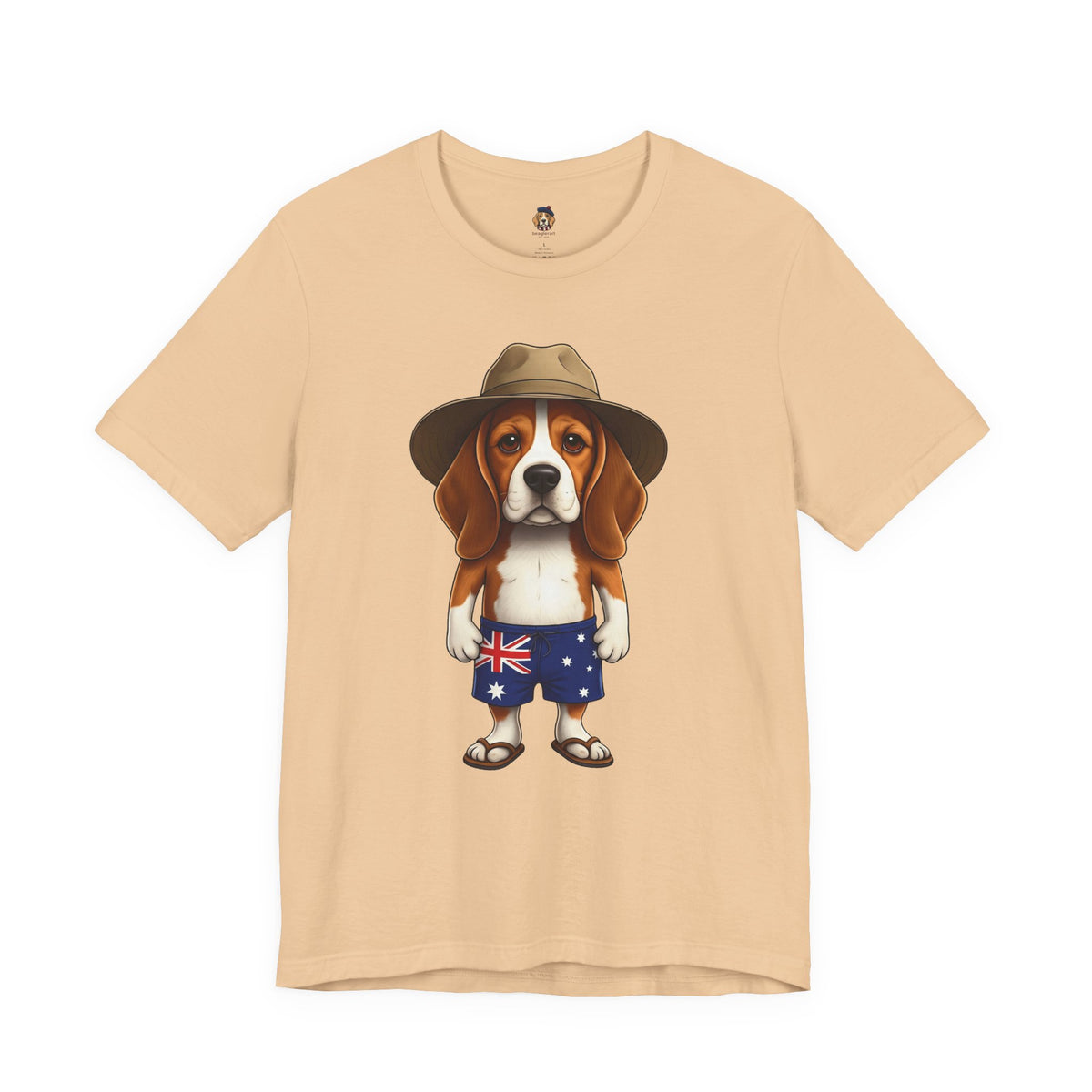 Beagle Aussie Summer Tee - Cute Dog in Akubra Hat & Australian Flag Shorts