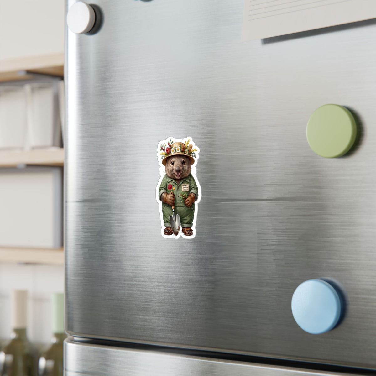 Wombat Gardener Die-Cut Vinyl Sticker - Weatherproof Australian Native Botanical Decal