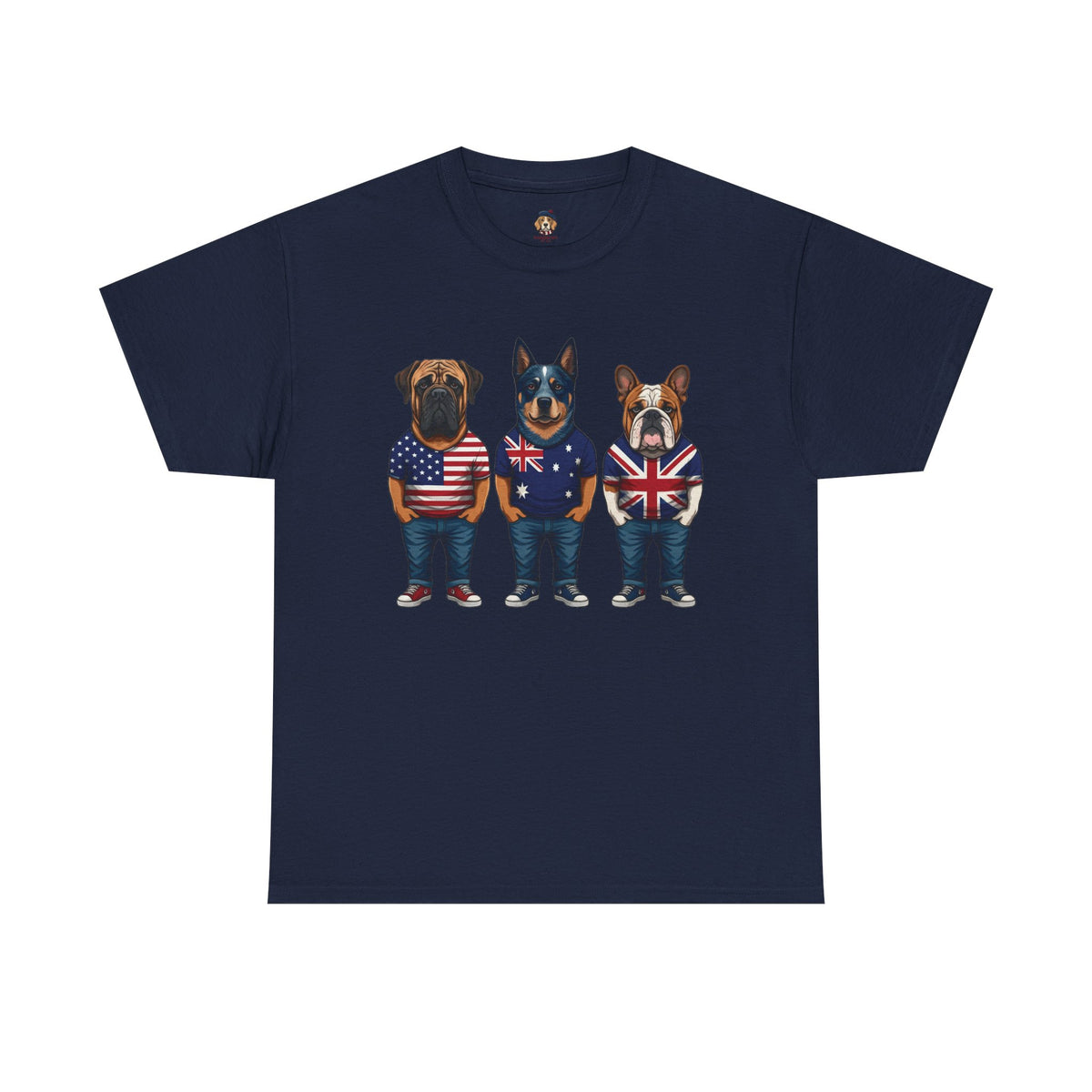 AUKUS Line-Up Tee - USA, Australia & UK Flag Dogs