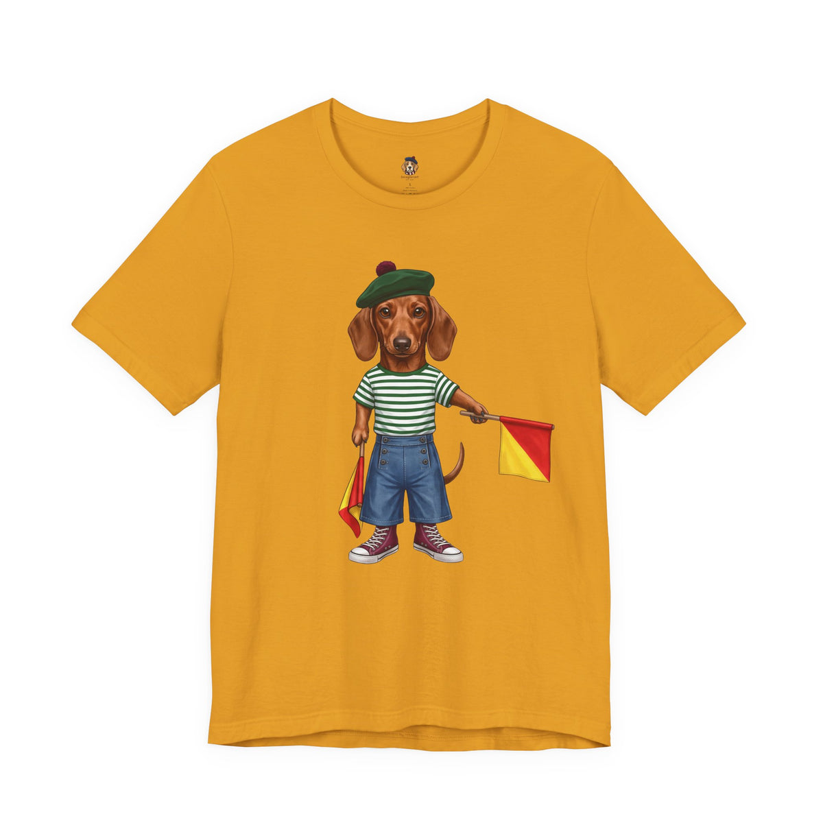 Semaphore Dachshund Graphic Unisex T-Shirt – Letter B | Maritime Signal Dog Tee