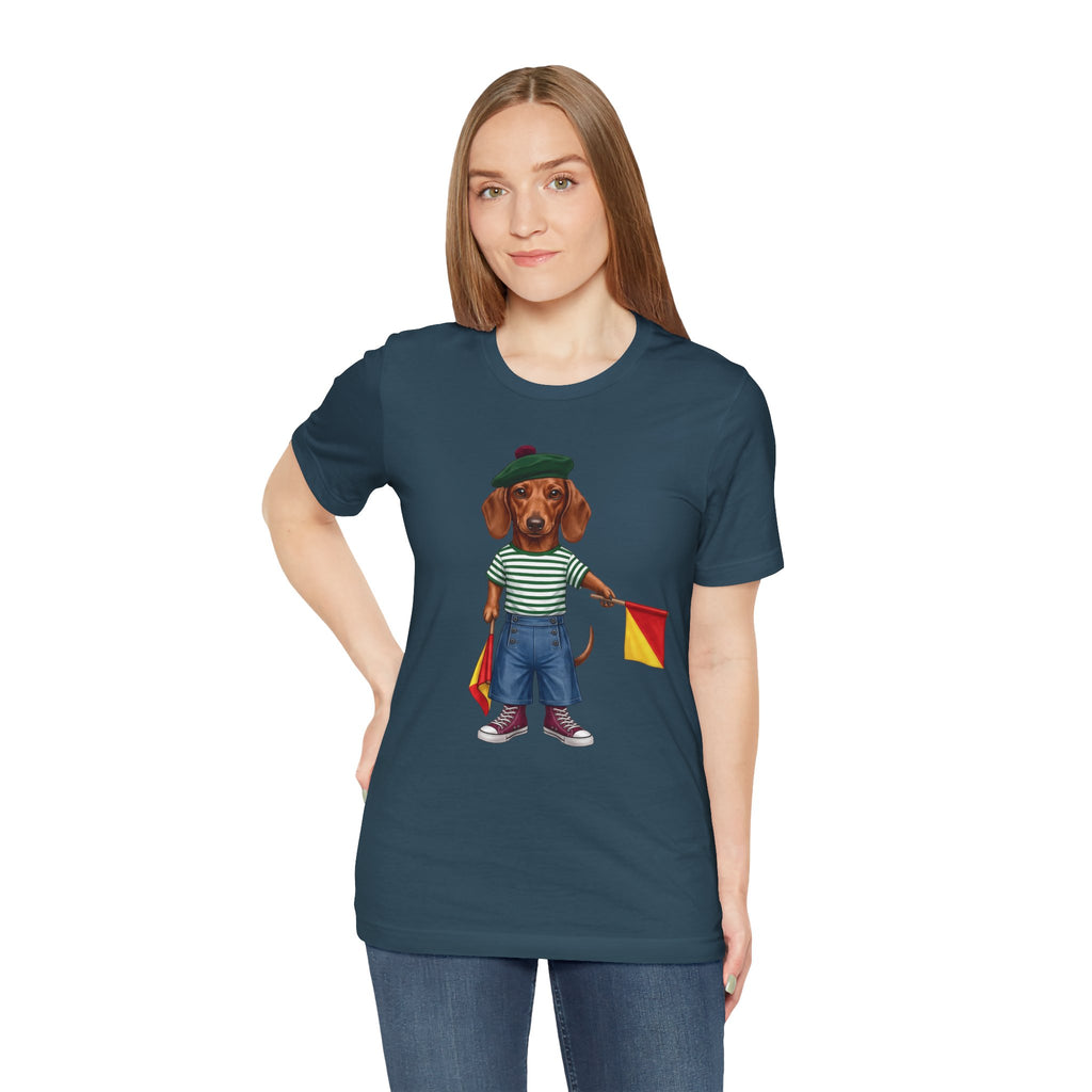 Semaphore Dachshund Graphic Unisex T-Shirt – Letter B | Maritime Signal Dog Tee