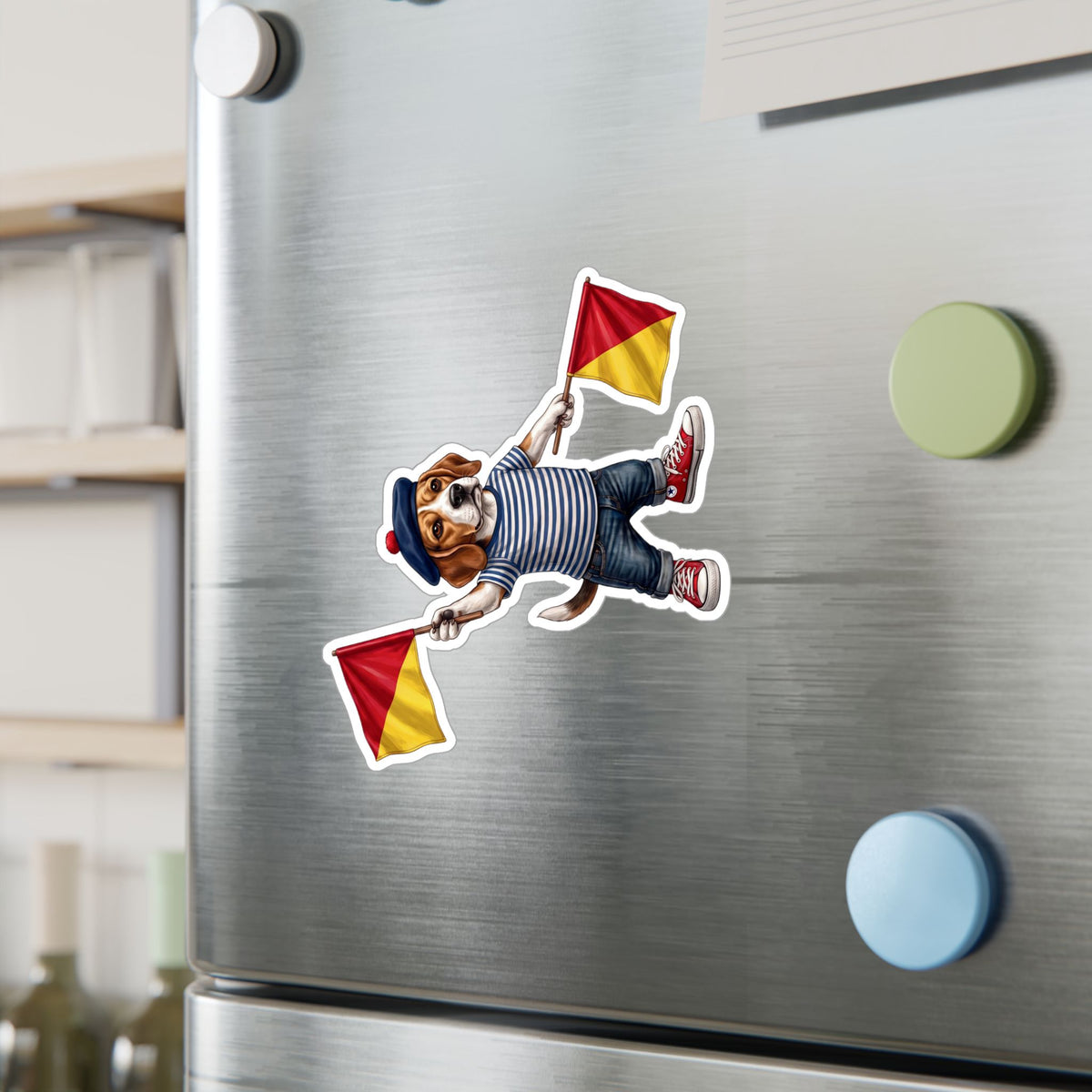 Semaphore Beagle ‘Letter K’ Vinyl Sticker – Waterproof Nautical Dog Decal | Wild Follies