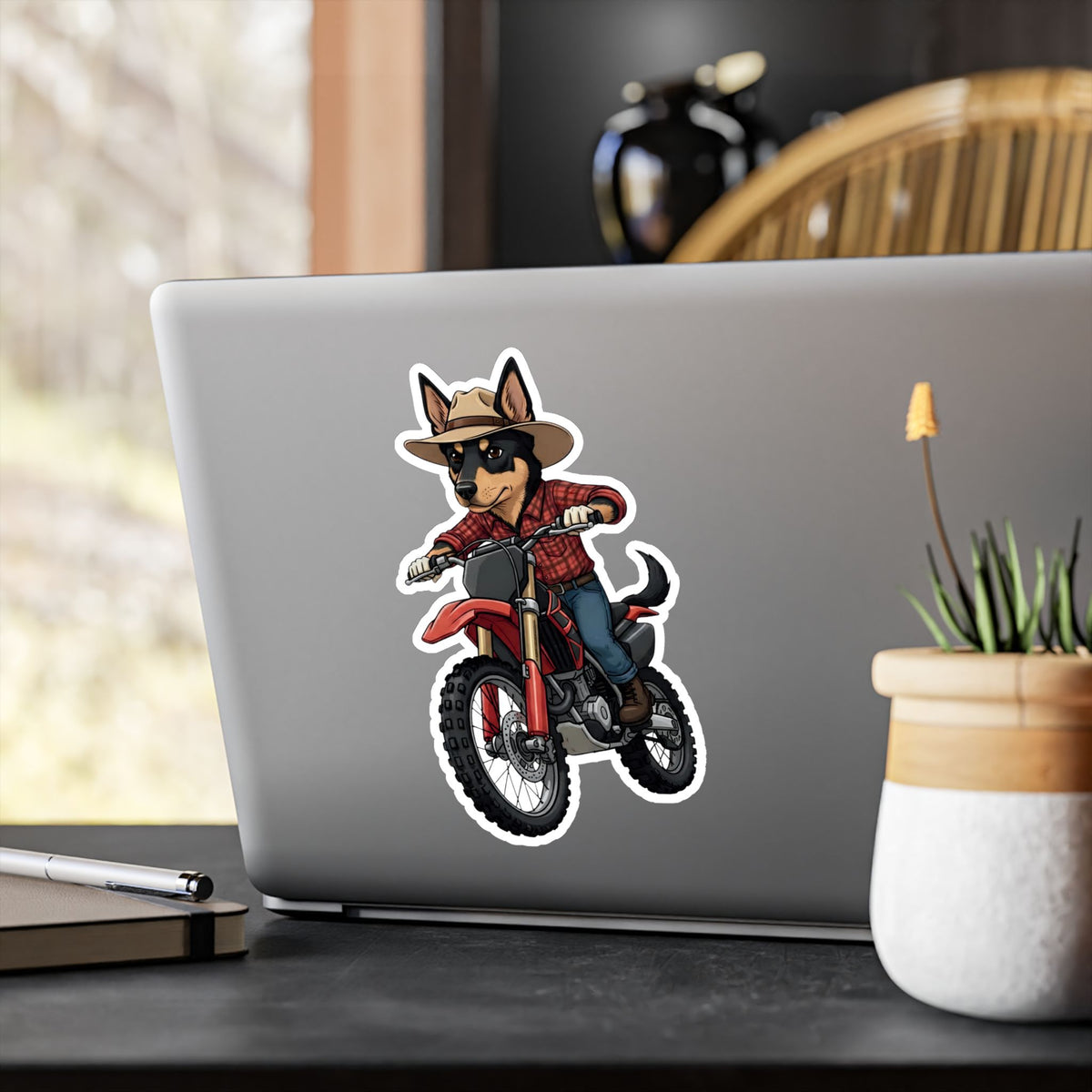 Dirt Bike Kelpie Vinyl Sticker — Kiss-Cut Decal for Helmets, Laptops & Water Bottles