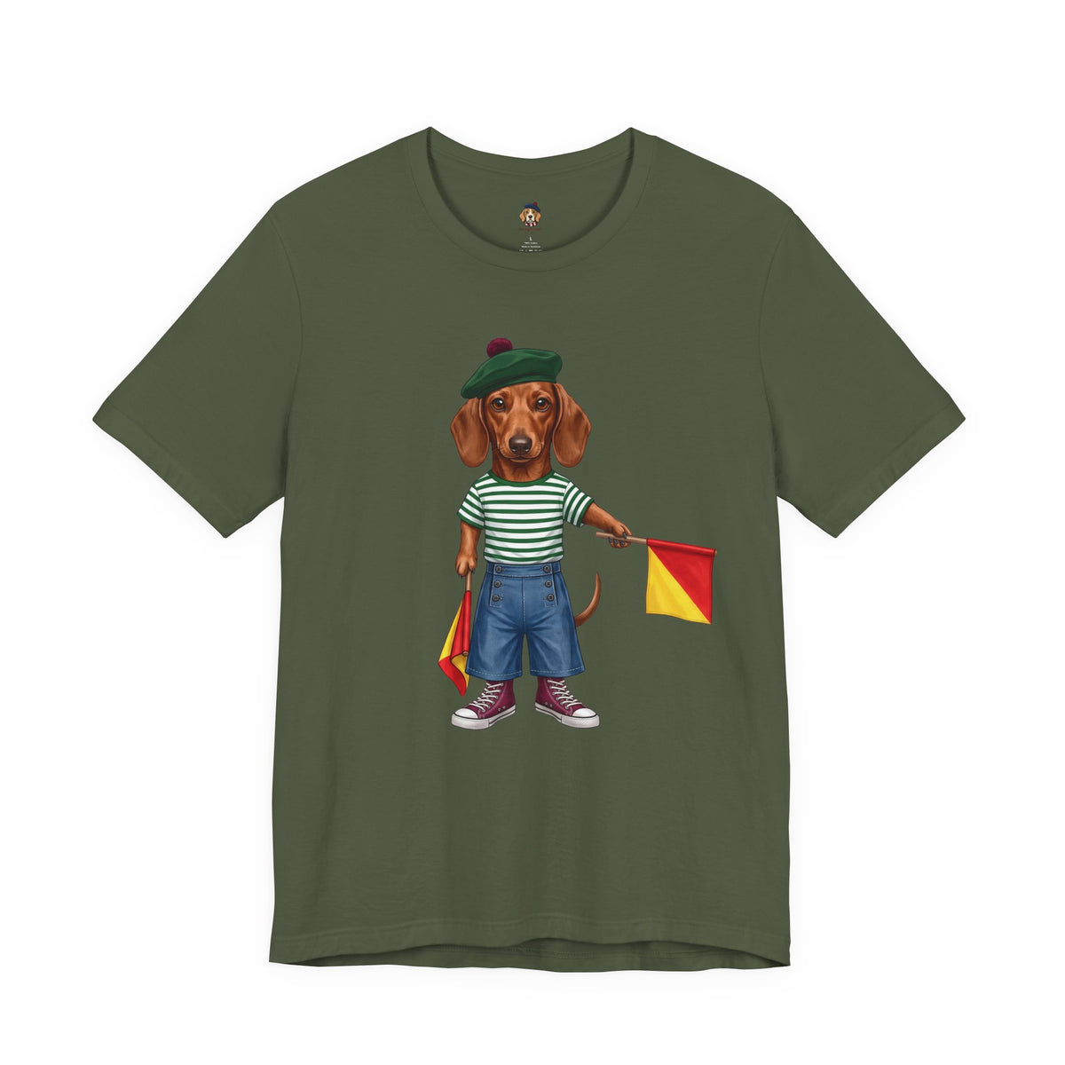 Semaphore Dachshund Graphic Unisex T-Shirt – Letter B | Maritime Signal Dog Tee