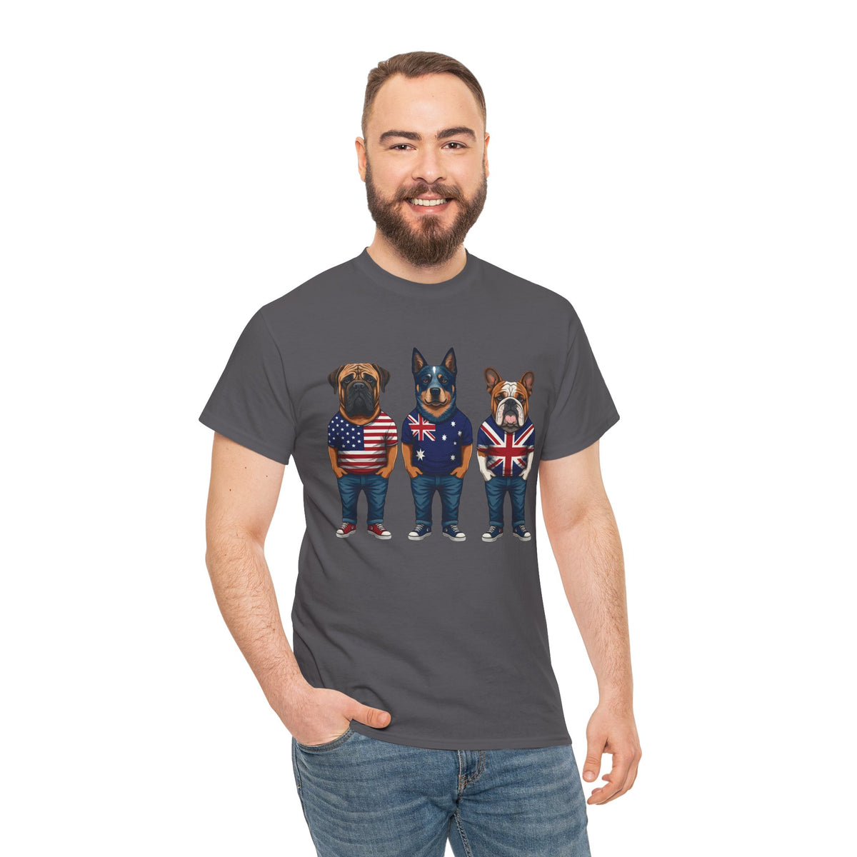 AUKUS Line-Up Tee - USA, Australia & UK Flag Dogs