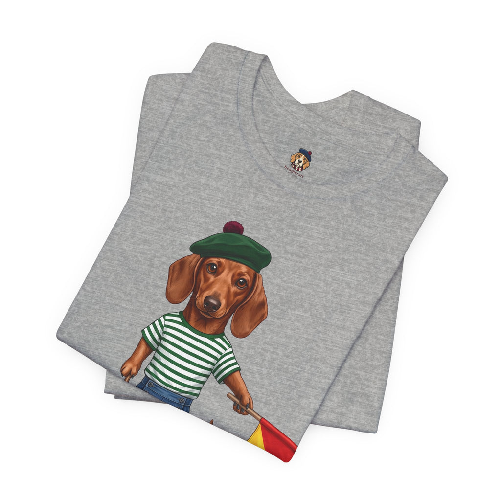 Semaphore Dachshund Graphic Unisex T-Shirt – Letter B | Maritime Signal Dog Tee