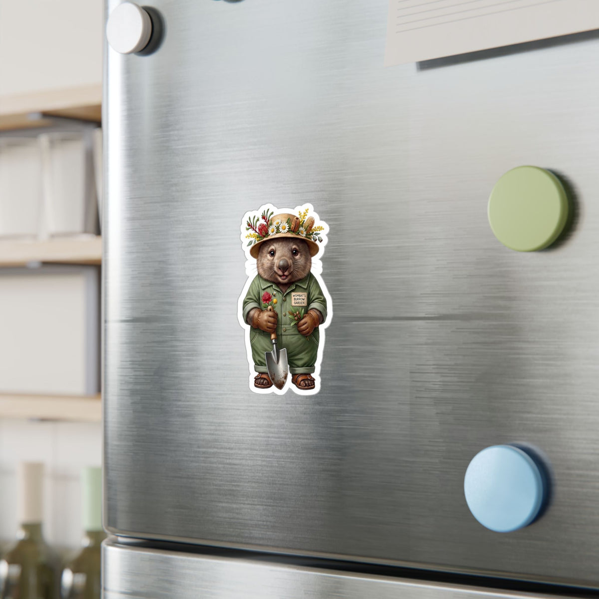 Wombat Gardener Die-Cut Vinyl Sticker - Weatherproof Australian Native Botanical Decal