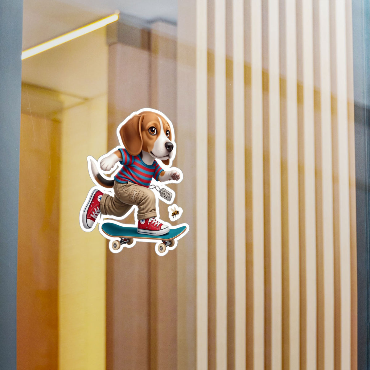 Skateboarding Beagle Sticker — Cute Vinyl Kiss-Cut Decal for Laptops, Water Bottles & Windows
