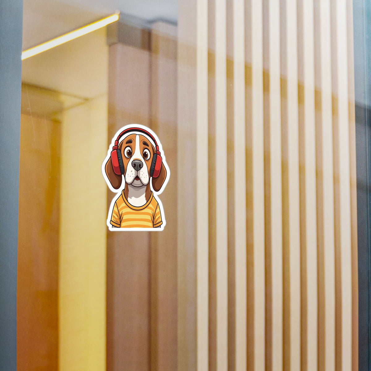 The Startled Hound - Beagle with Headphones Kiss-Cut Vinyl Sticker