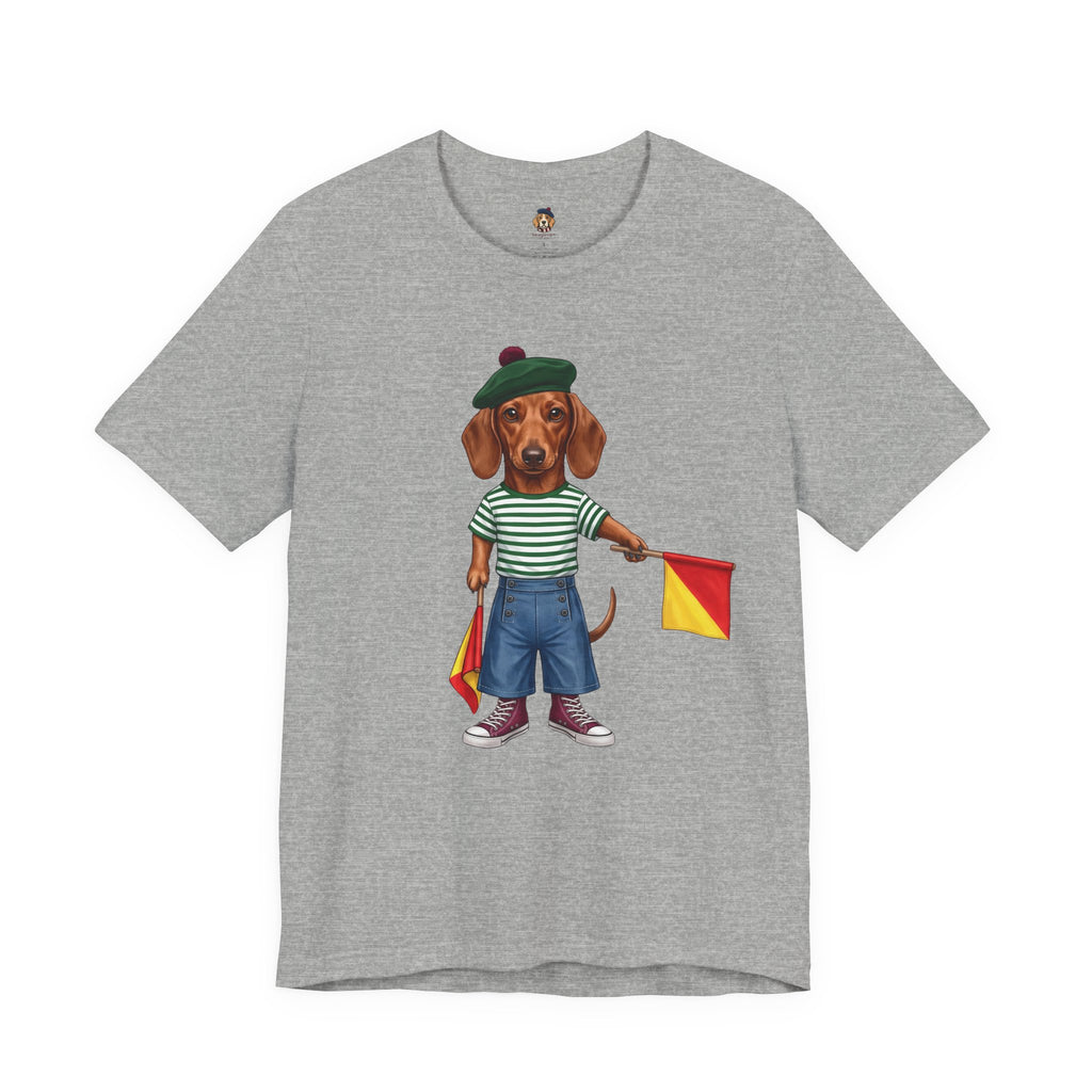 Semaphore Dachshund Graphic Unisex T-Shirt – Letter B | Maritime Signal Dog Tee