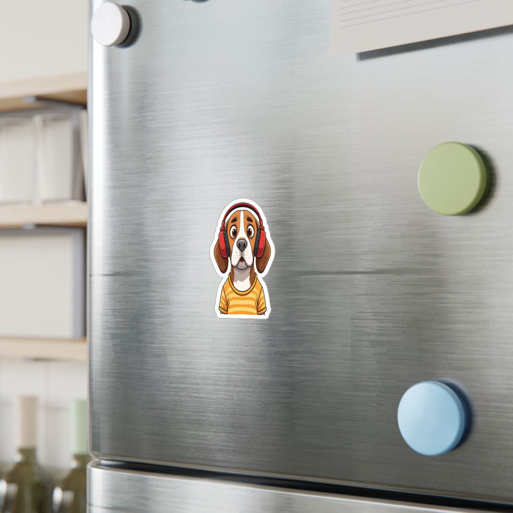 The Startled Hound - Beagle with Headphones Kiss-Cut Vinyl Sticker