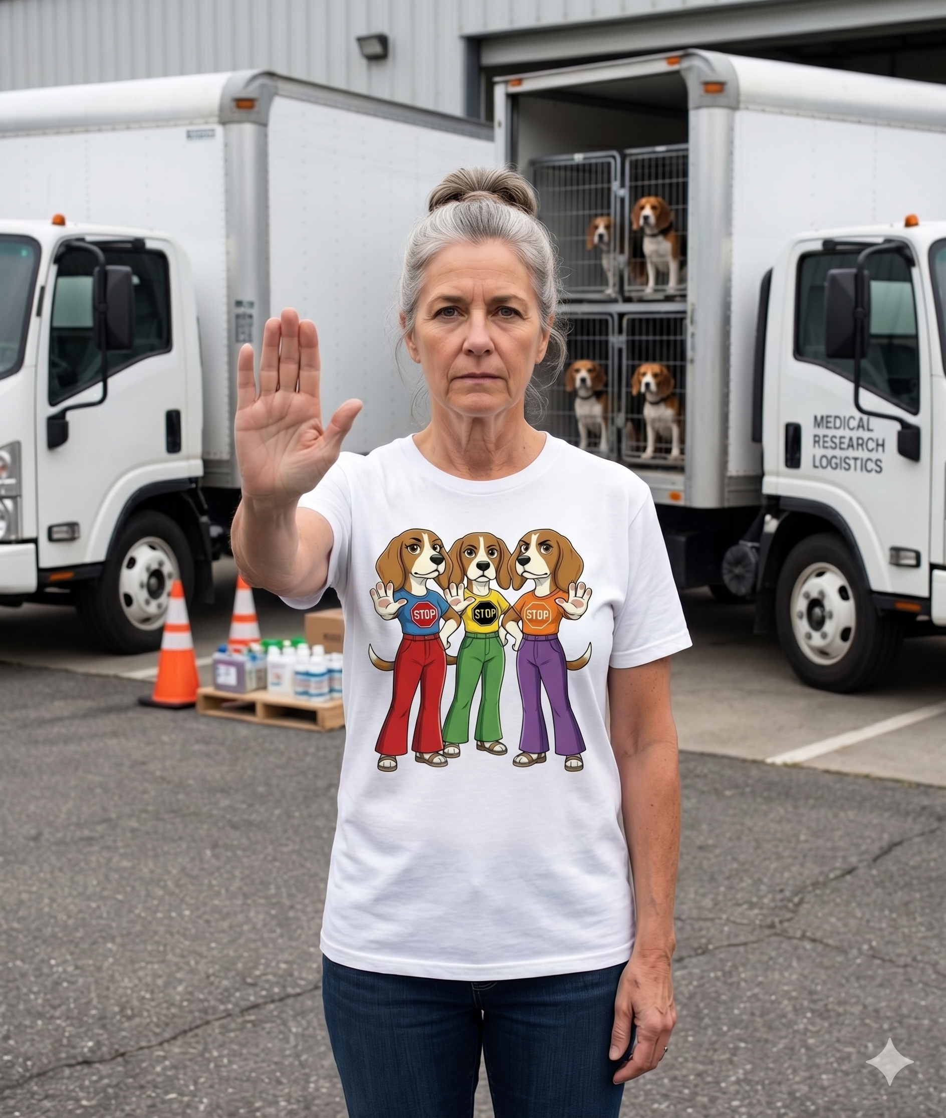 STOP — Beagle Trio Animal Testing Protest Tee
