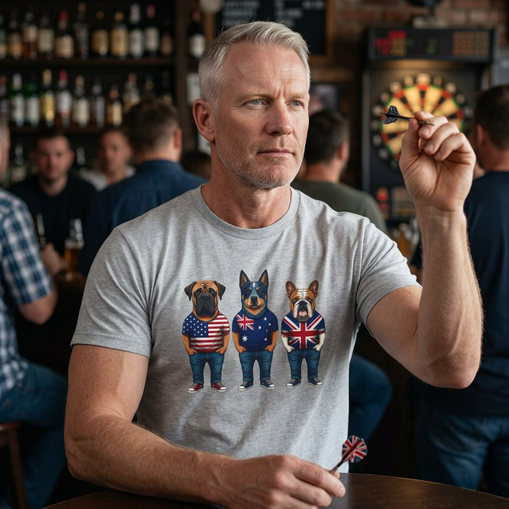 AUKUS Line-Up Tee - USA, Australia & UK Flag Dogs