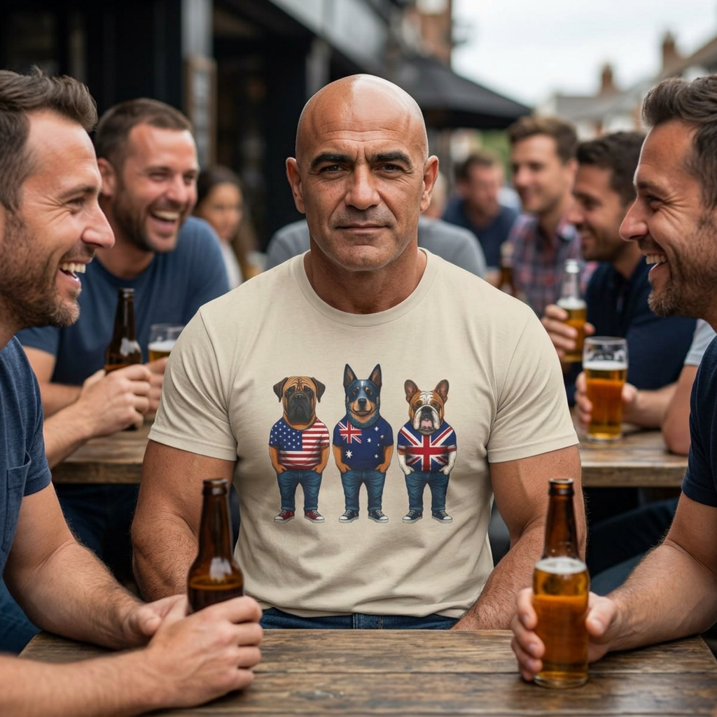 AUKUS Line-Up Tee - USA, Australia & UK Flag Dogs