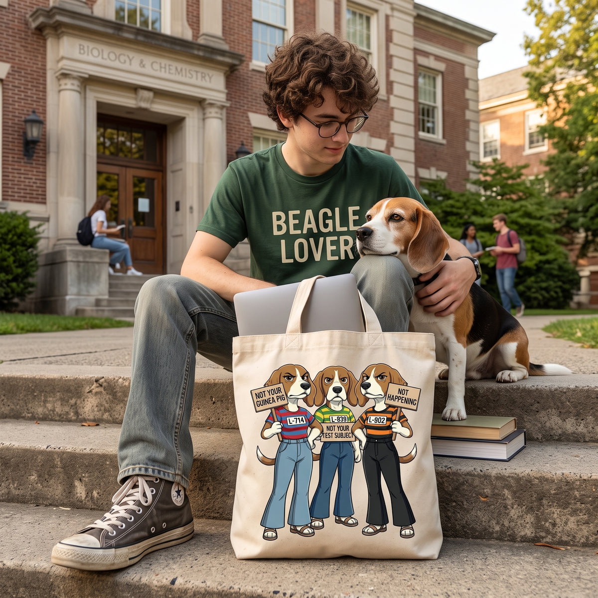 Retro Beagle Freedom: End Animal Testing Vintage Graphic Canvas Tote Bag