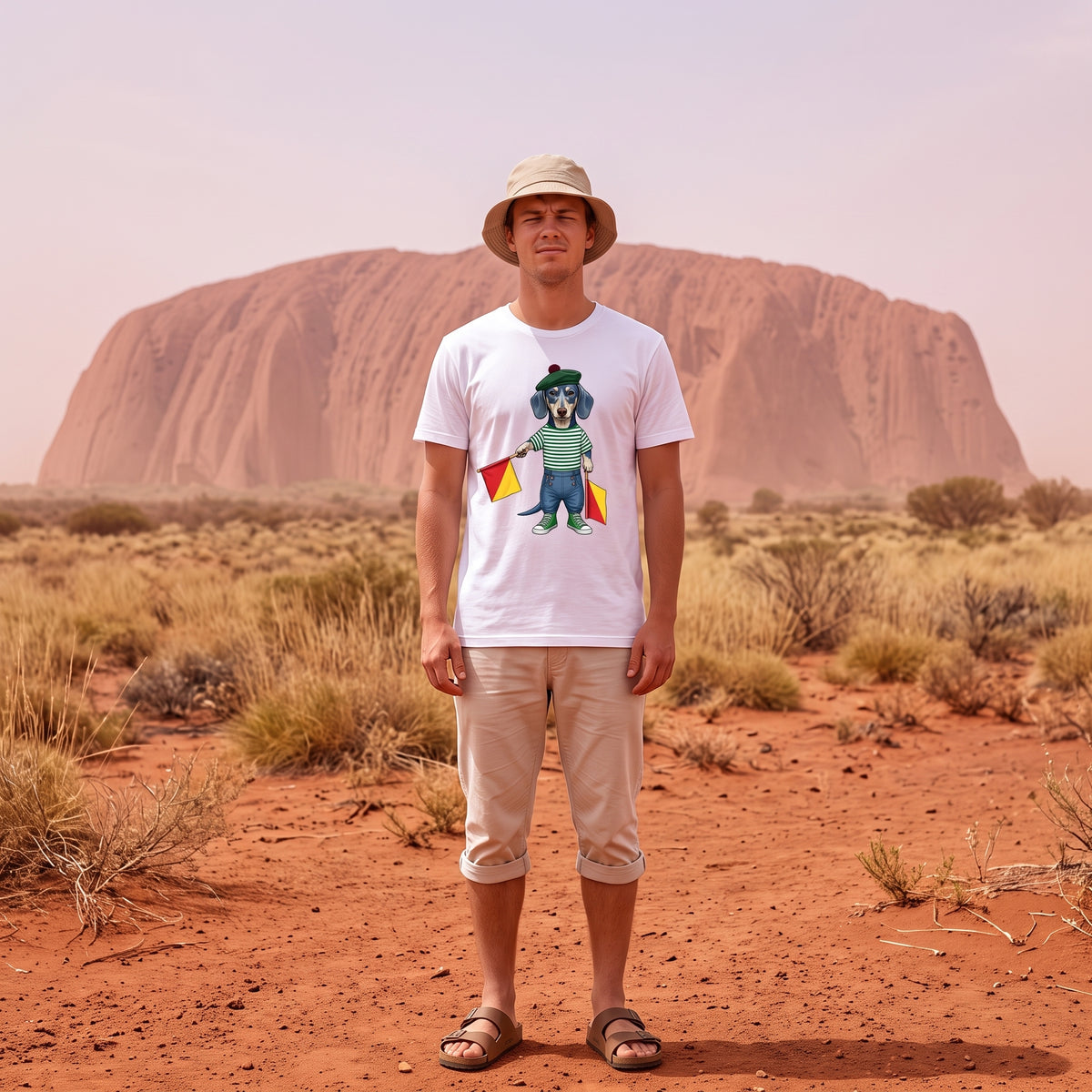 A is for Ayers Rock: Blue Dachshund Semaphore Graphic Tee
