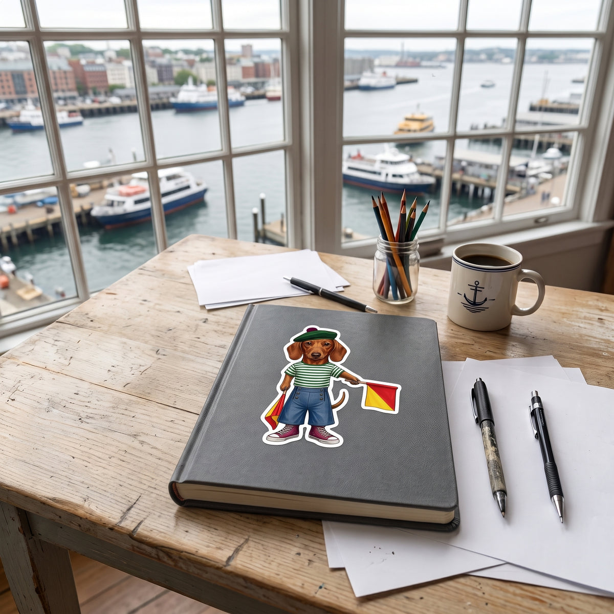 Semaphore Dachshund Vinyl Sticker - Letter B