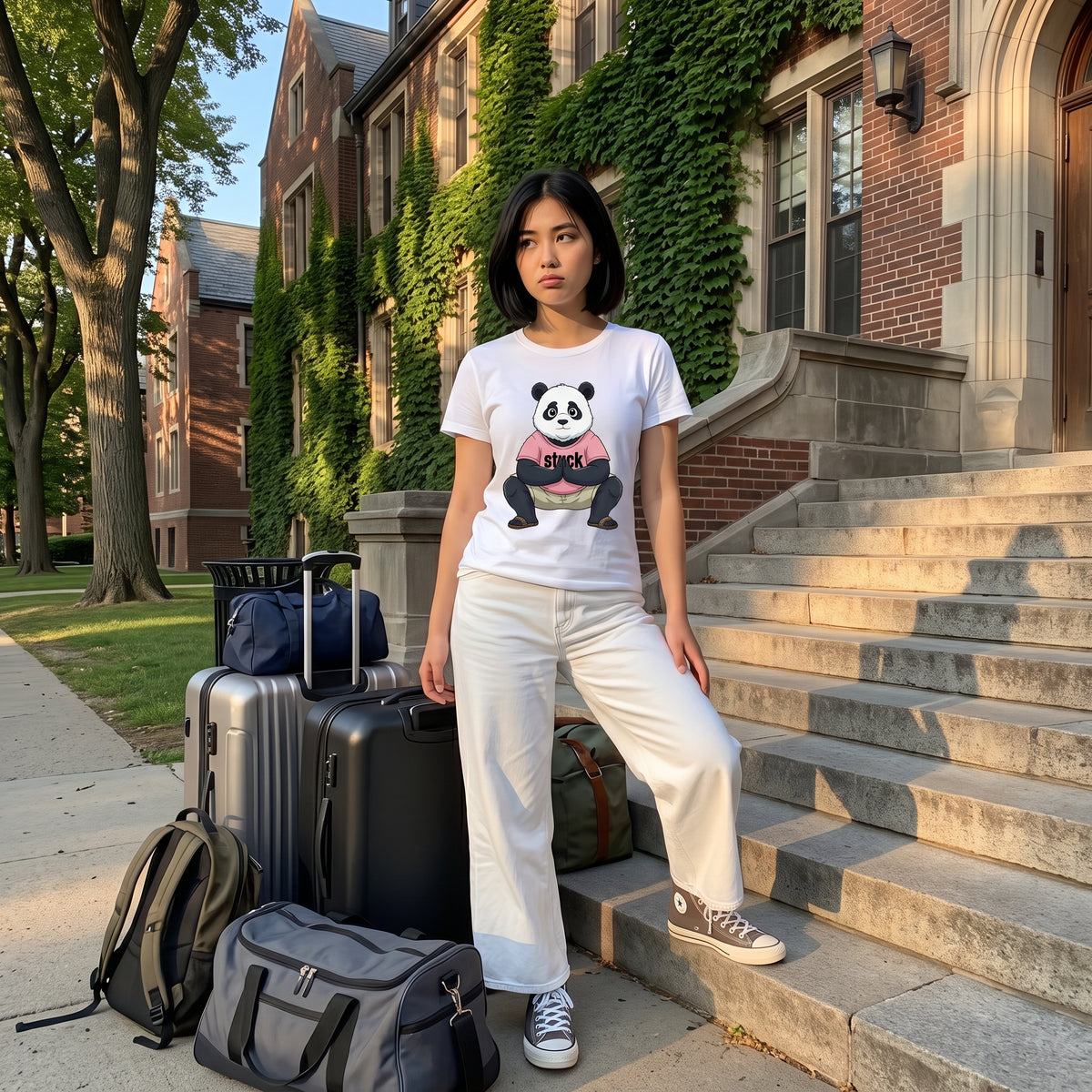 Stuck Panda Graphic T-Shirt – Zen Yoga Malasana Squat Tee