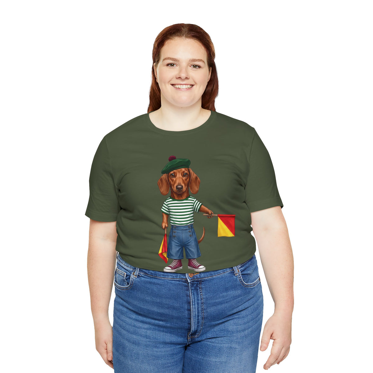 Semaphore Dachshund Graphic Unisex T-Shirt – Letter B | Maritime Signal Dog Tee