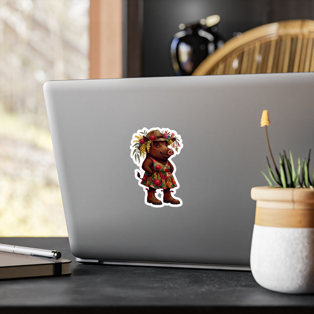 Boho Floral 'Bush Pig' Kiss-Cut Vinyl Sticker