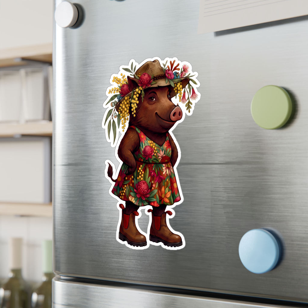 Boho Floral 'Bush Pig' Kiss-Cut Vinyl Sticker