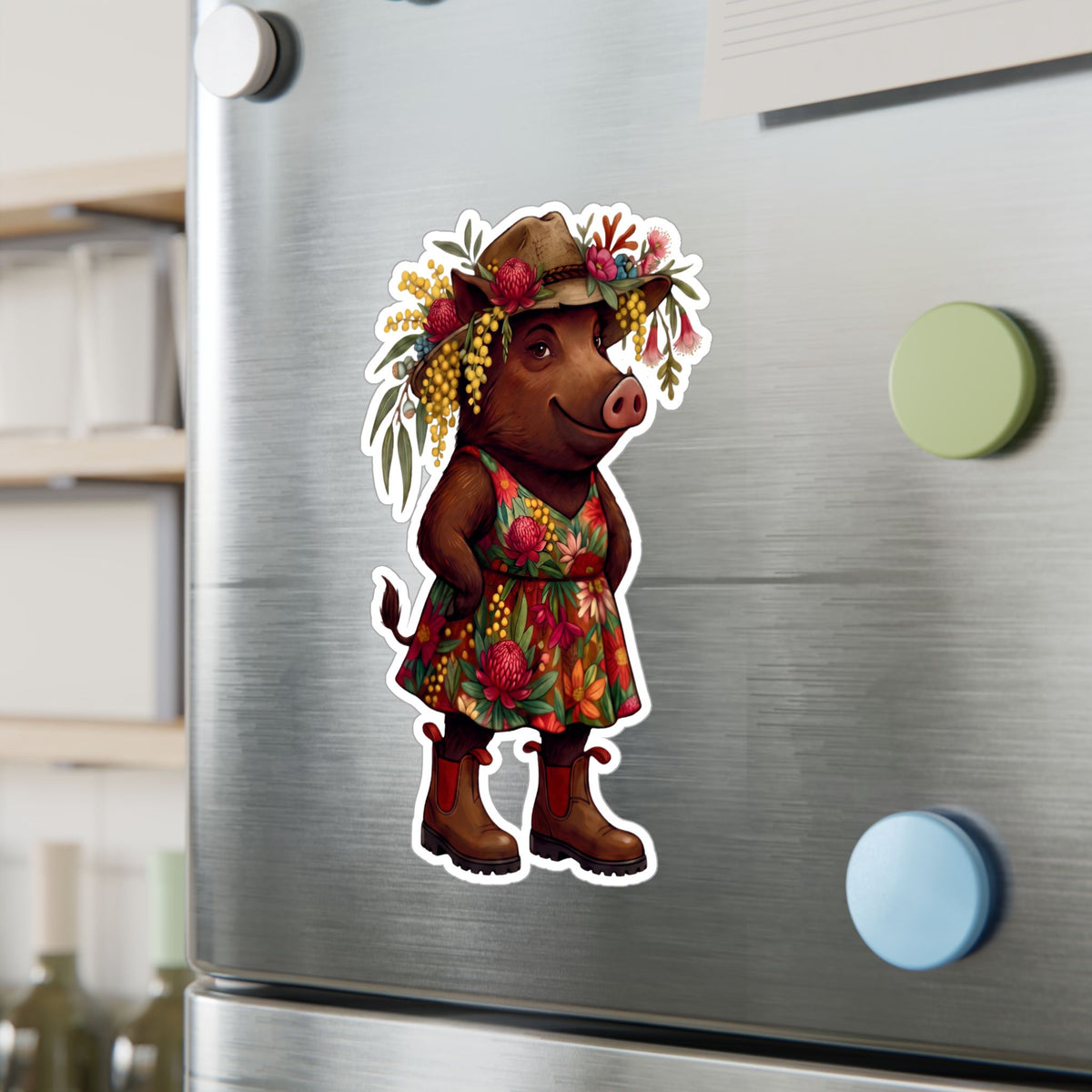 Boho Floral 'Bush Pig' Kiss-Cut Vinyl Sticker