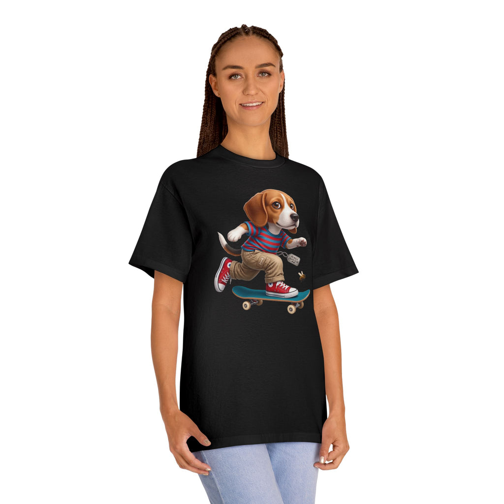 Skateboarding Beagle Unisex T-Shirt – Retro Skate Dog Graphic Tee