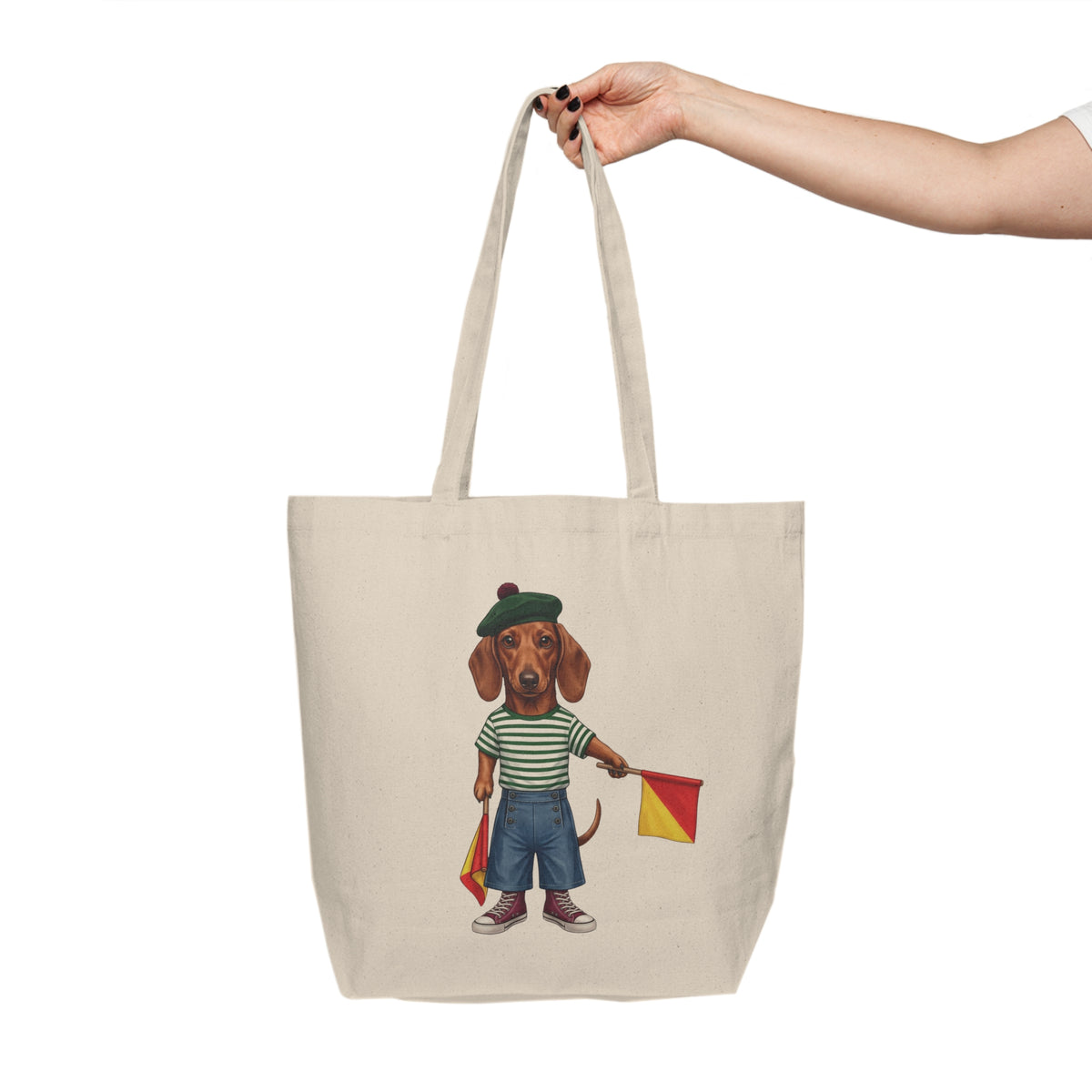 Semaphore Dachshund Canvas Tote Bag – Letter B - Coastal Nautical Shoulder Bag