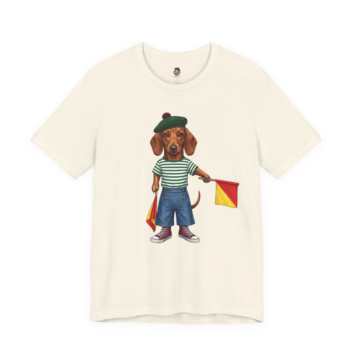 Semaphore Dachshund Graphic Unisex T-Shirt – Letter B | Maritime Signal Dog Tee