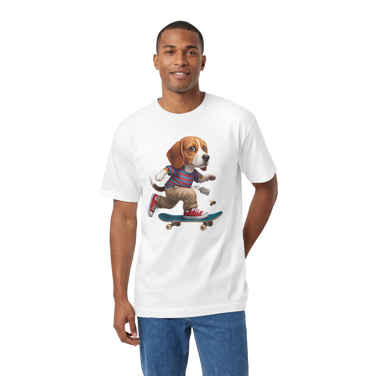 Skateboarding Beagle Unisex T-Shirt – Retro Skate Dog Graphic Tee